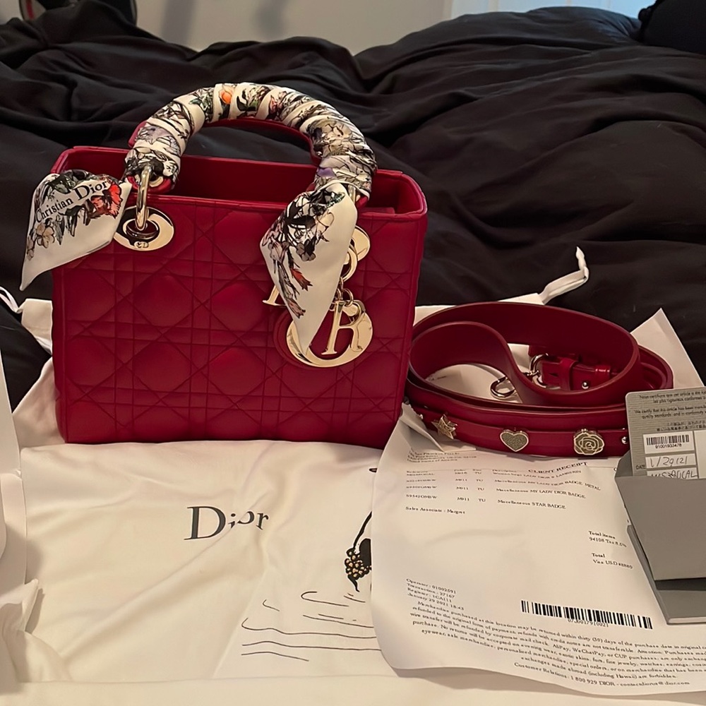 Small Lady Dior MyABC Dior Lambskin Small Bag in Red